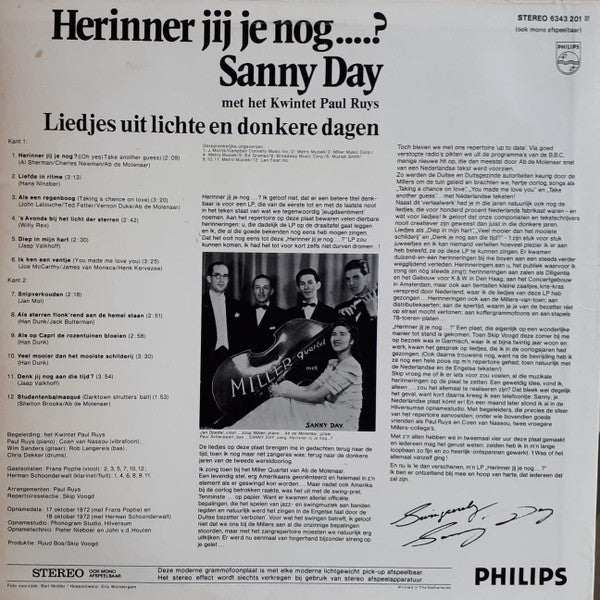 Sanny Day Met The Paul Ruys Quintet : Herinner Jij Je Nog... - Liedjes Uit Lichte En Donkere Dagen (LP)
