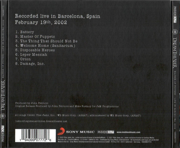 Dream Theater : Master Of Puppets - Live In Barcelona, 2002 (CD, Album, RE, RM, S/Edition)