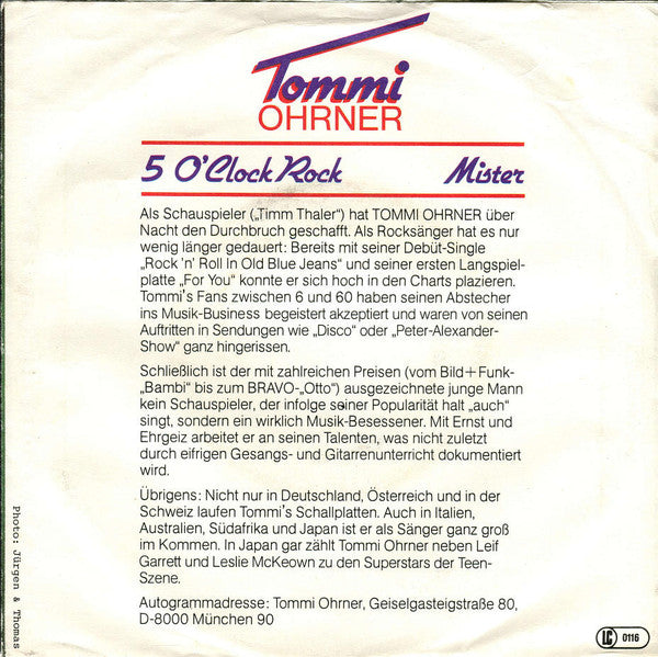 Tommi Ohrner : 5 O'Clock Rock (7", Single)