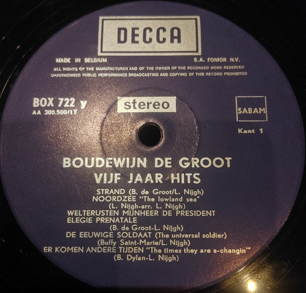 Boudewijn De Groot : Vijf Jaar Hits (2xLP, Comp, Gat)