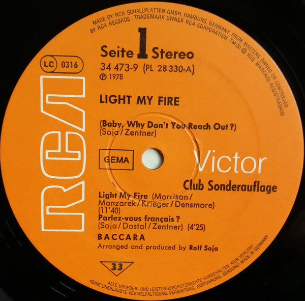 Baccara : Light My Fire (LP, Album, Club)