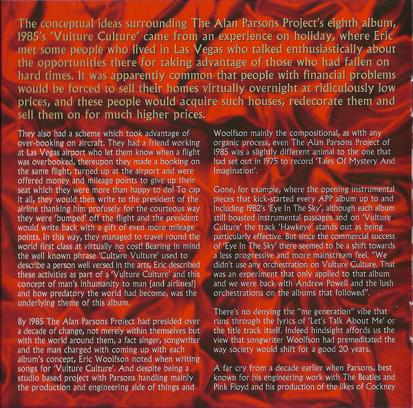 The Alan Parsons Project : Vulture Culture (CD, Album, RE, RM)
