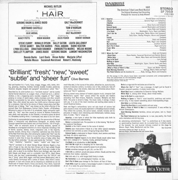 Various : Hair - The American Tribal Love-Rock Musical - The Original Broadway Cast Recording (LP, Album, RE)