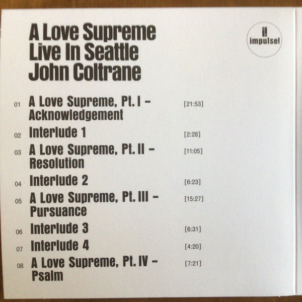 John Coltrane : A Love Supreme: Live In Seattle (CD, Album, Car)