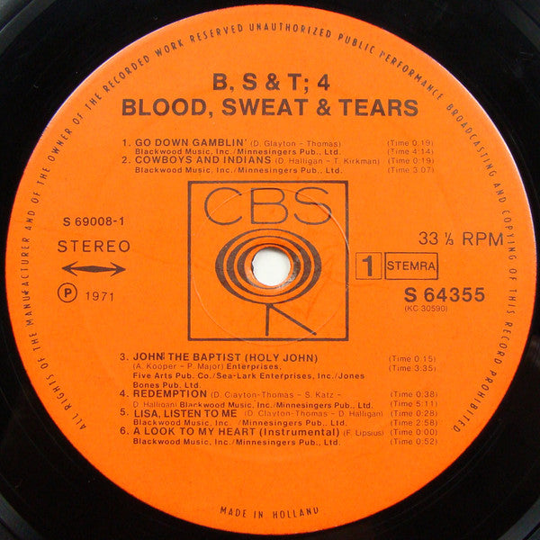 Blood, Sweat & Tears* : B, S & T; 4 (LP, Album)