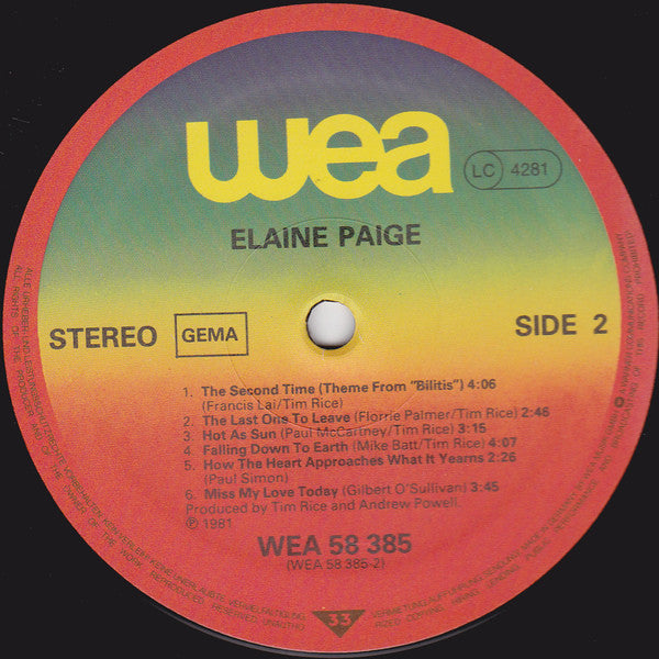 Elaine Paige : Elaine Paige (LP, Album)