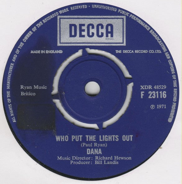 Dana (9) : Who Put The Lights Out (7", Single)