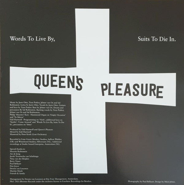 Queen's Pleasure : Words To Live By, Suits To Die In. (LP, Album, Ltd, Whi)