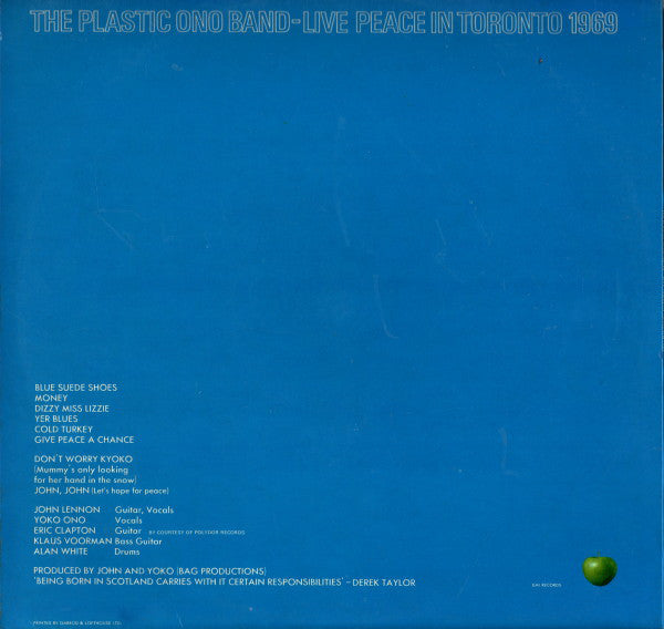 The Plastic Ono Band : Live Peace In Toronto 1969 (LP, Album, RP)