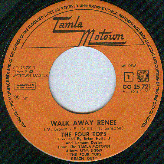 Four Tops : Walk Away Renee (7", Single)