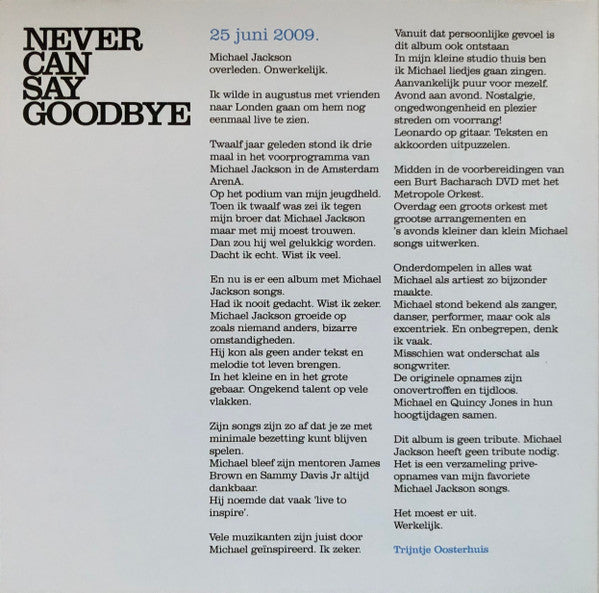 Trijntje Oosterhuis, Leonardo Amuedo : Never Can Say Goodbye (CD, Album)
