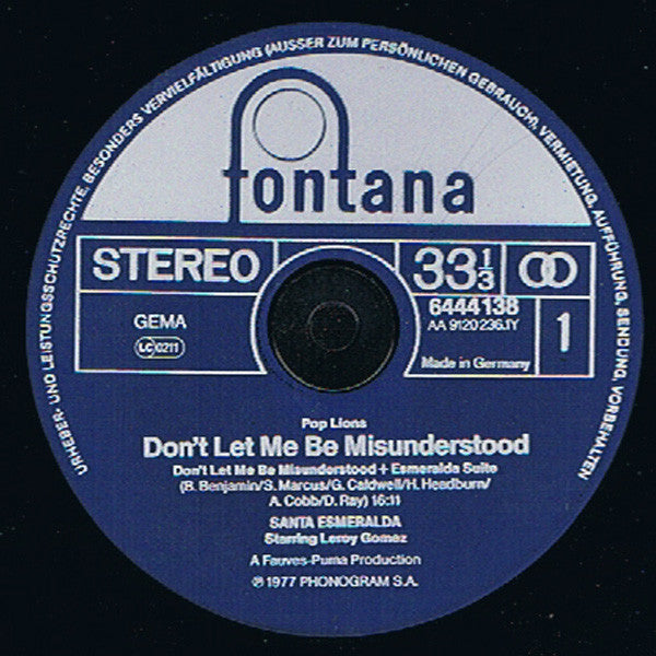 Santa Esmeralda Starring Leroy Gomez : Don't Let Me Be Misunderstood (LP, Album)