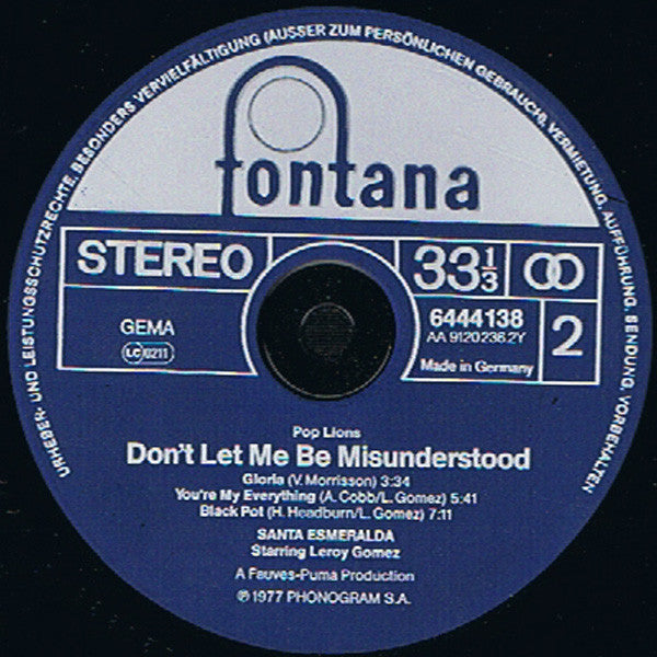 Santa Esmeralda Starring Leroy Gomez : Don't Let Me Be Misunderstood (LP, Album)