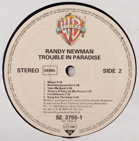 Randy Newman : Trouble In Paradise (LP, Album)