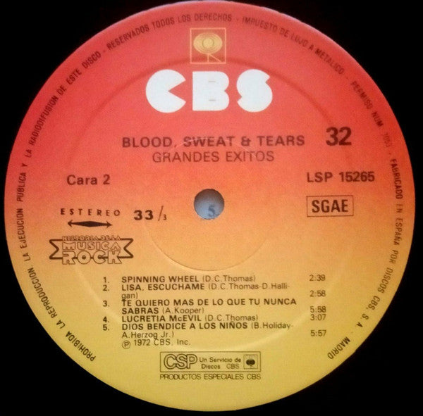 Blood, Sweat & Tears* : Grandes Exitos (LP, Comp)