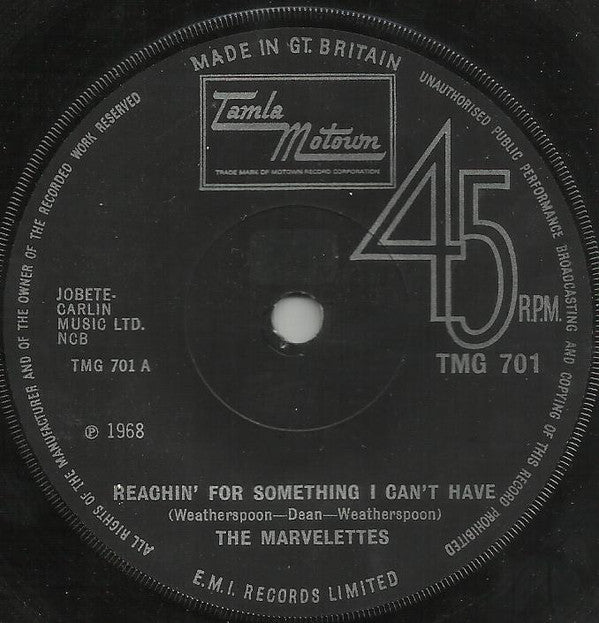The Marvelettes : Reachin' For Something I Can't Have  (7", Single, RP, Sol)