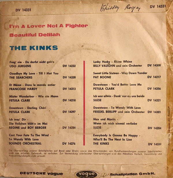 The Kinks : I'm A Lover Not A Fighter / Beautiful Delilah (7", Single)