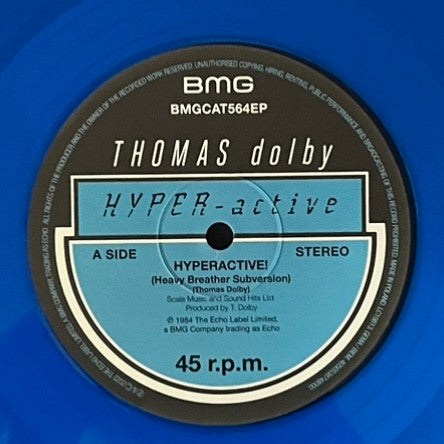 Thomas Dolby : Hyper-active! (Heavy Breather Subversion) (12", Maxi, Ltd, RE, RM, Blu)