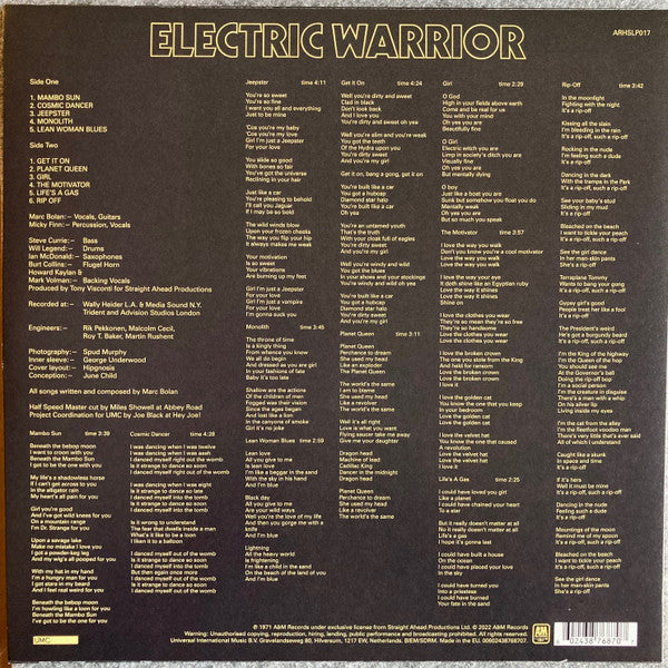 T. Rex : Electric Warrior (LP, Album, RE, RM, 180)