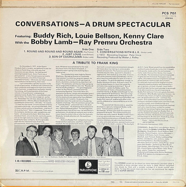 Buddy Rich, Louie Bellson*, Kenny Clare With The Bobby Lamb - Ray Premru Orchestra : Conversations  - A Drum Spectacular (LP, Album)