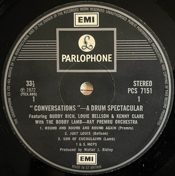 Buddy Rich, Louie Bellson*, Kenny Clare With The Bobby Lamb - Ray Premru Orchestra : Conversations  - A Drum Spectacular (LP, Album)