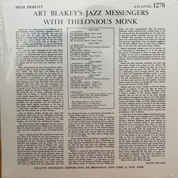 Art Blakey & The Jazz Messengers With Thelonious Monk : Art Blakey's Jazz Messengers With Thelonious Monk (2xLP, Album, Mono, 180)