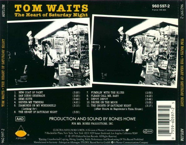 Tom Waits : The Heart Of Saturday Night (CD, Album, RE)