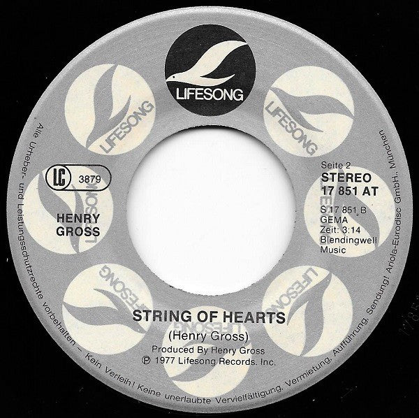 Henry Gross : Painting My Love Song / String Of Hearts (7", Single)
