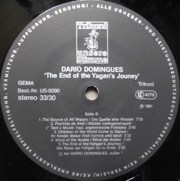 Dario Domingues : The End Of The Yahgans Journey (Die Reise Der Yahgan Ist Zu Ende) (LP, Album)