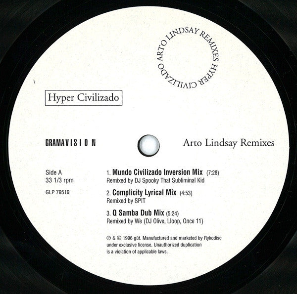 Arto Lindsay : Hyper Civilizado (Arto Lindsay Remixes) (12", Album)