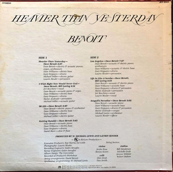 David Benoit : Heavier Than Yesterday (LP, Album)