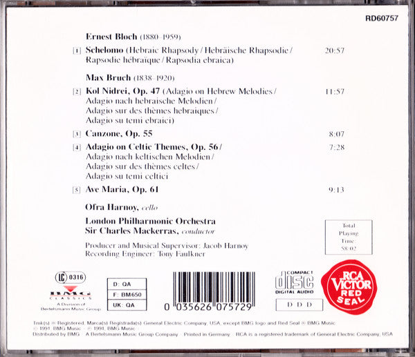 Ofra Harnoy, Ernest Bloch, Max Bruch, The London Philharmonic Orchestra, Sir Charles Mackerras : Schelomo / Kol Nidrei (CD, Album)