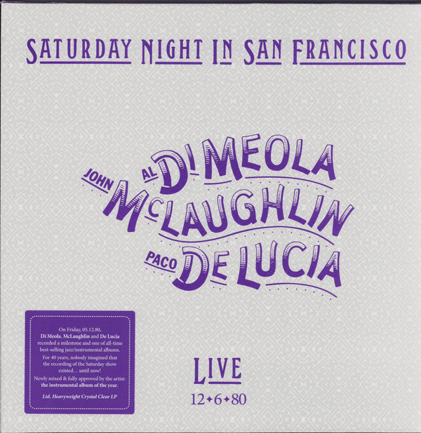 Al Di Meola, John McLaughlin, Paco De Lucía : Saturday Night In San Francisco (LP, Album, Ltd, Cle)
