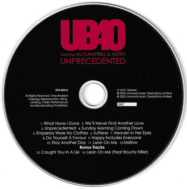 UB40 (2) Featuring Ali Campbell & Astro (7) : Unprecedented (CD, Album)