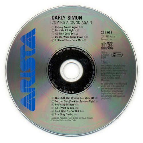 Carly Simon : Coming Around Again (CD, Album, RE)