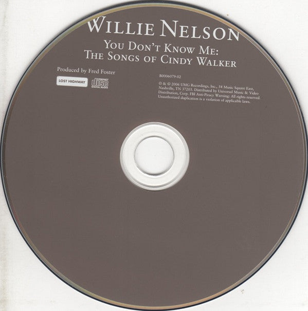 Willie Nelson : You Don't Know Me: The Songs Of Cindy Walker (CD, Album)