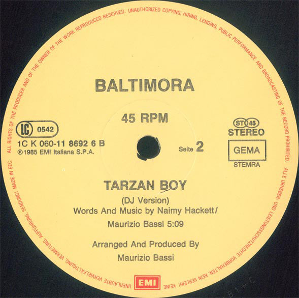 Baltimora : Tarzan Boy (Extended Version) (12", Maxi)