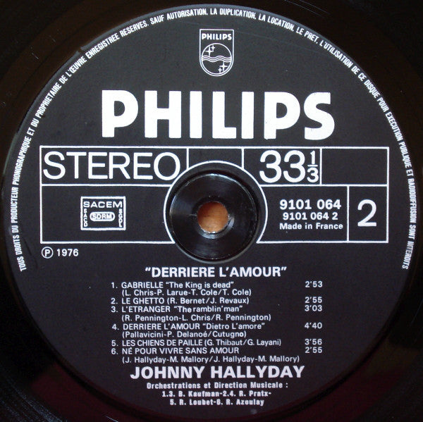 Johnny Hallyday : Derrière L'amour (LP, Album)