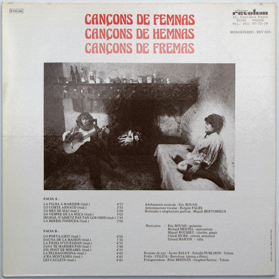 Rosina De Peira E Martina : Cançons De Femnas - Cançons De Hemnas - Cançons De Fremas (LP, Album)