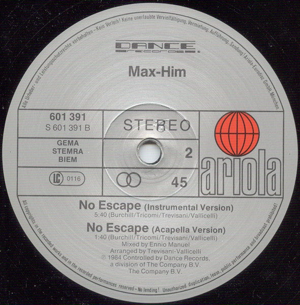 Max-Him : No Escape (Special Remix) (12")