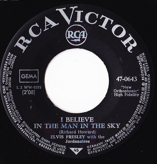 Elvis Presley : Crying In The Chapel / I Believe In The Man In The Sky (7", Single)