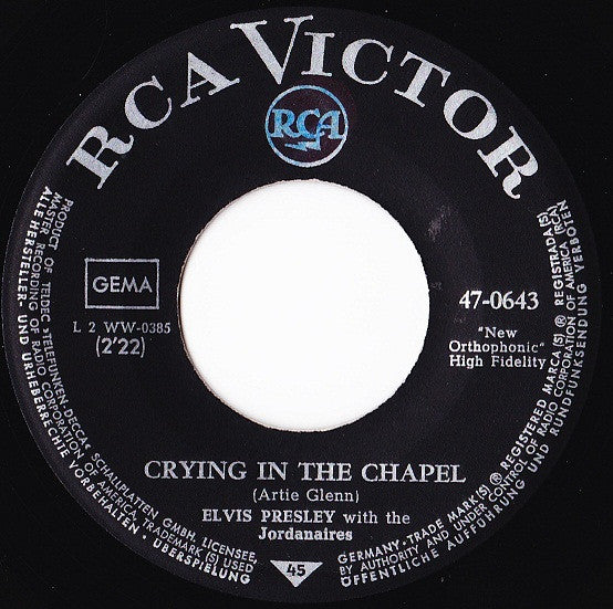 Elvis Presley : Crying In The Chapel / I Believe In The Man In The Sky (7", Single)