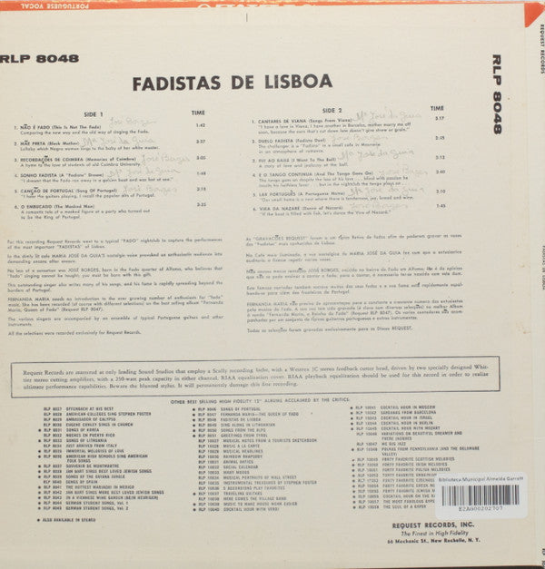 José Borges, Maria José Da Guia And Fernanda Maria : Fadistas De Lisboa (LP)