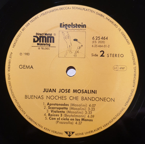 Juan José Mosalini* : Buenas Noches Che Bandoneon (LP, Album)