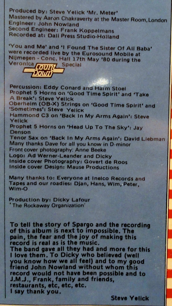Spargo : Good Time Spirit (LP, Album, Gat)