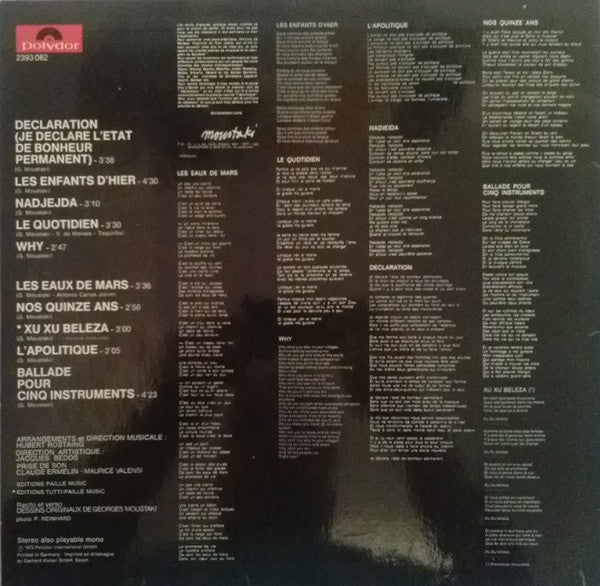 Georges Moustaki : Déclaration (LP, Album)
