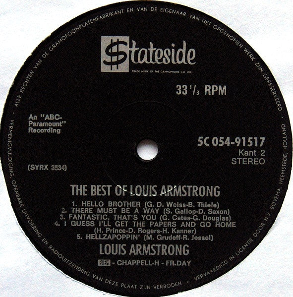 Louis Armstrong : The Best Of Louis Armstrong (LP, Album, RE)