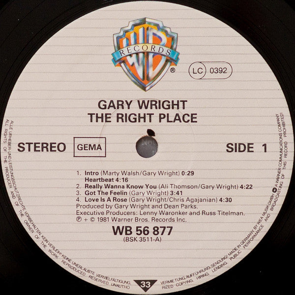 Gary Wright : The Right Place (LP, Album)