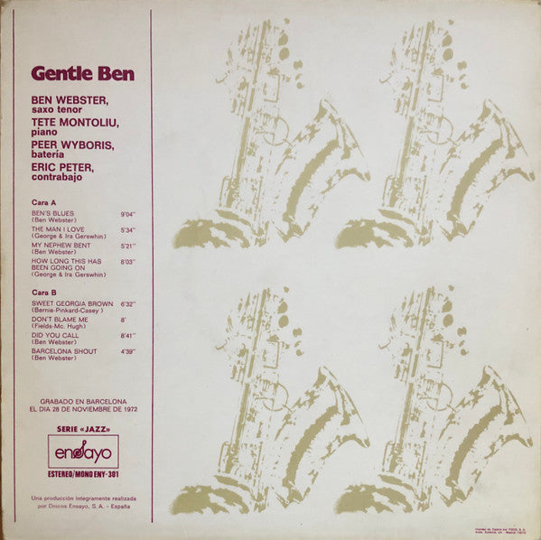 Ben Webster, Tete Montoliu Trio : Gentle Ben (LP, Album)