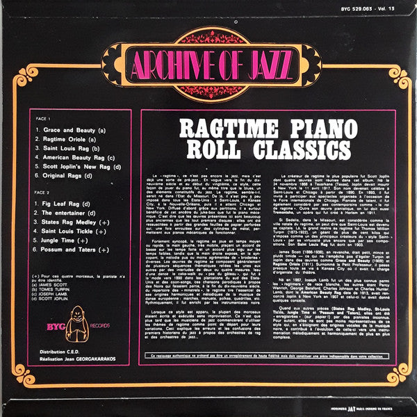 Various : Ragtime Piano Roll Classics (LP, Comp)